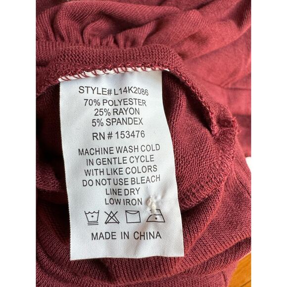 Mock Turtleneck Long Sleeve Top Womens XL Claret Red Dark Academia Keyhole - Picture 9 of 12